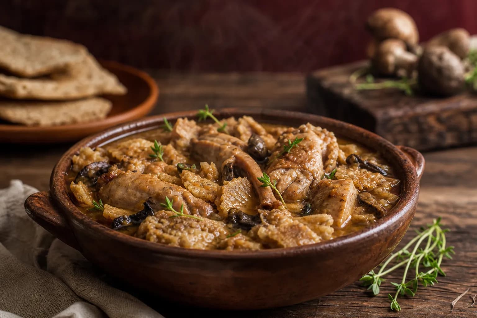 Gazpachos manchegos tradicionales con conejo y pollo