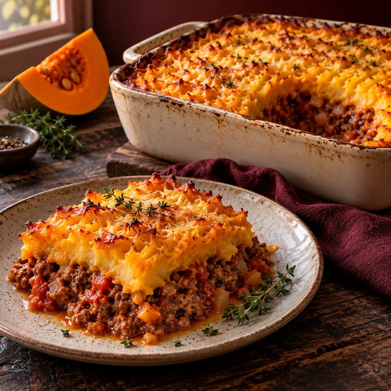 Gratinado de calabaza y carne picada: octubre pide cuchara y horno